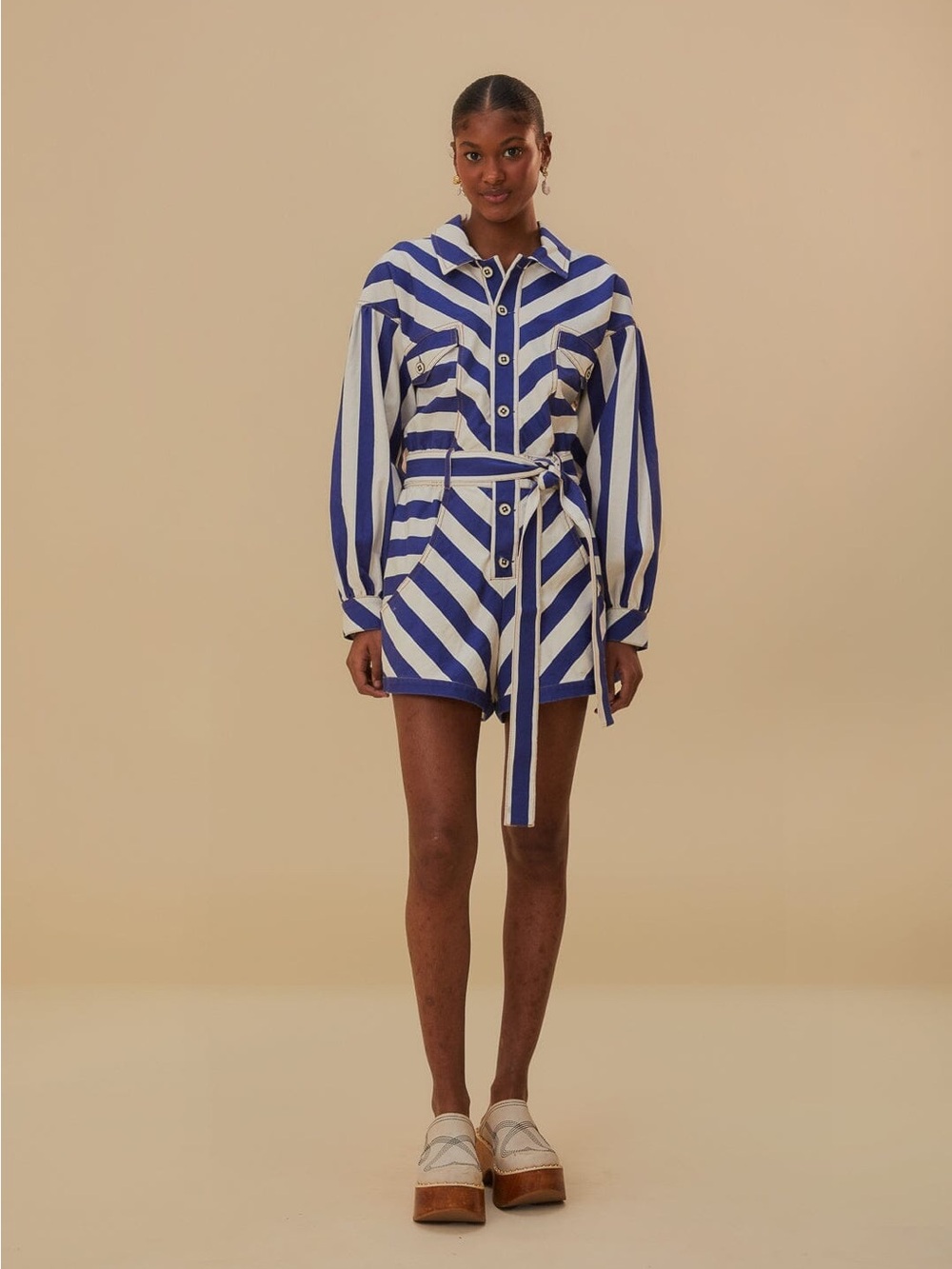 FARM Rio Blue and White Striped Cotton Romper